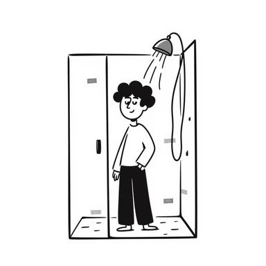 shower with a sliding glass doors sticker