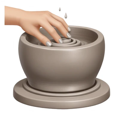 thumb pressing side of clay onto a silver pottery wheel, thumb at the bottom of the clay, pottery gesture sticker