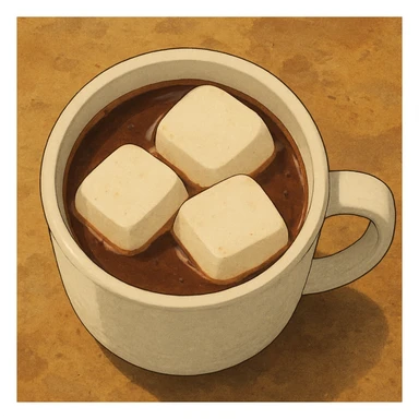 birds eye view of realistic hot chocolate white mug with three big marshmallows in it sticker