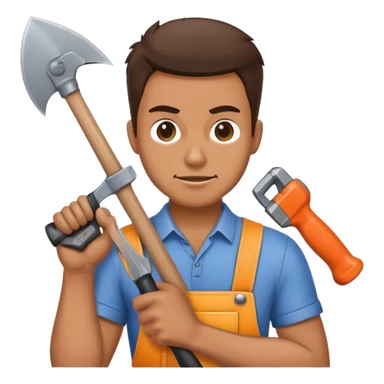 man holding a saw and a hammer sticker