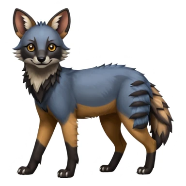 Realistic edgy cute cool bluish greyish blackish whitish silvery coppery Shiny Colorful Dusky Dark Gloomy Glossy Aardwolf-Maned-Wolf-Caracal-Lion-Bobcat-fusion-animal-hybrid-creature, full body, tufted ears, long thin tufted tail sticker