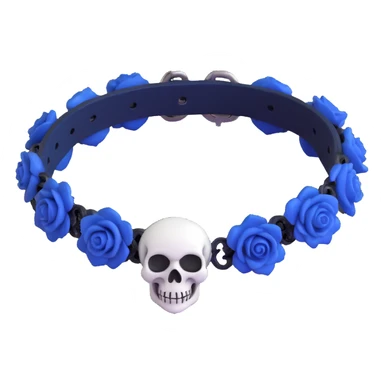 gothic bracelet with midnight blue velvet band, silver skull charm, deep blue rose accent, dramatic and gothic sticker