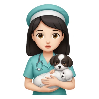 dark haired nurse holding baby dog sticker