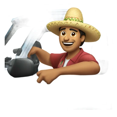 Mexican wearing a sombrero in a truck to get food sticker