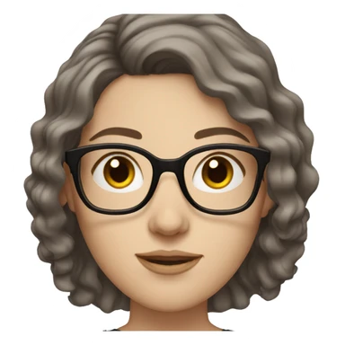 woman with pale skin, dark brown wavy hair and glasses sticker