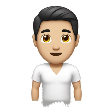 black short hair white skin color asian men with white shirt, make it from soulders and create only one emoji sticker