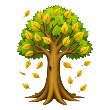 Tree with falling leaves, green leaves falling  sticker
