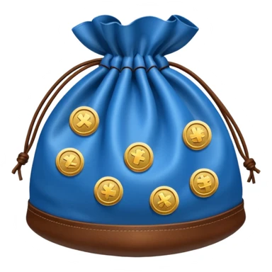 blue coins inside an opened brown money bag  sticker