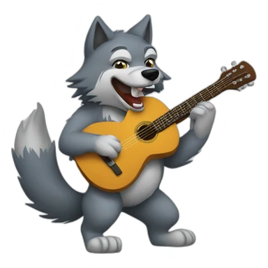 wolf playing guitar sticker
