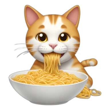 Animated cat eating noodle sticker