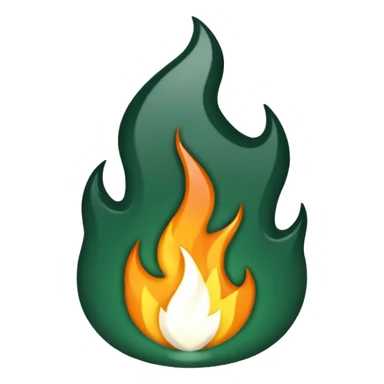 dark green and white flame, classic flame shape, emoji style, transparent background sticker