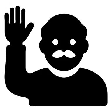 older bald man with a mustache raising his hand, minimal flat icon style sticker