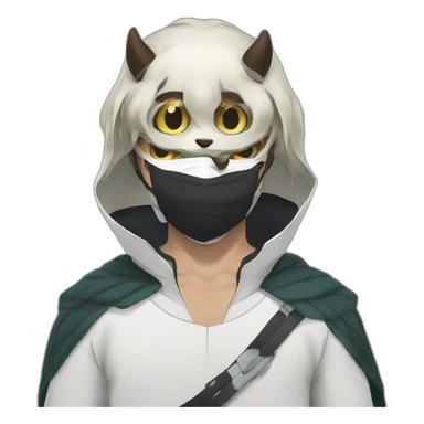 Inosuke from the anime Demon Slayer wears a mask sticker