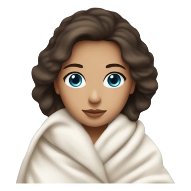 Beautiful brunette with slightly tan skin and blue eyes, wrapped up cozily in a warm white blanket. sticker