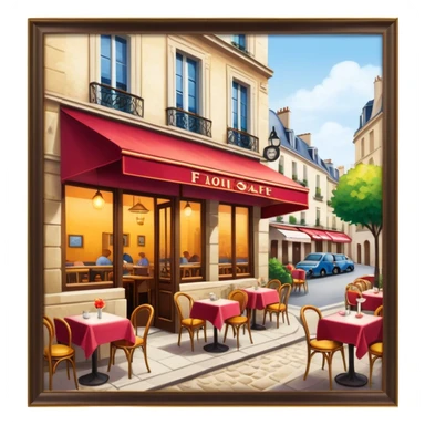 Cinematic Realistic Caf√© Culture Pop Culture Emoji, showcasing a vibrant French caf√© scene rendered with rich textures and warm, inviting lighting. sticker