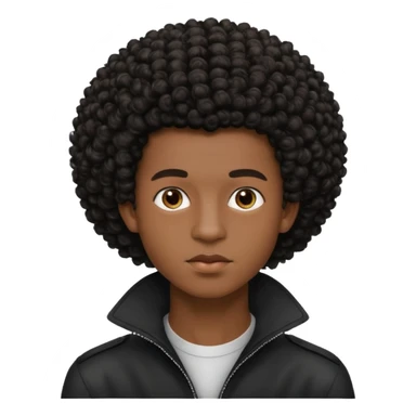 Une homme de 17 ans il a la peau noir foncé , des lèvres pulpeuses  . Il a un taper bouclé afro mais que au dessus car les cheveux ont un taper et des contours  sticker