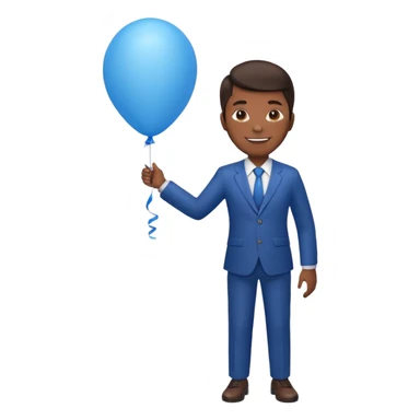 dark brown skin, office suit, hold blue balloon sticker