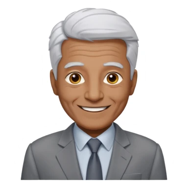 70 yr old man, very short spike white hair, pakistani, light grey business suit, big smile, dark skin, no facial hair, less hair
 sticker
