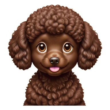 Cinematic Cute Chocolate Poodle Portrait Emoji, Head tilted playfully and inquisitively, showcasing a bouncy, curly chocolate Fur with a healthy sheen, round, sparkling brown eyes filled with curiosity, Simplified yet irresistibly adorable features, highly detailed, glowing with a warm, friendly glow, high shine, affectionate and lively, stylized with a touch of whimsy, bright and endearing, soft glowing outline, capturing the essence of a mischievous yet loving companion, so playful it feels like it could bounce out of the screen and into your arms! sticker