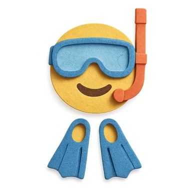 snorkel and flippers with layered paper effect on a white background in paper-craft style sticker