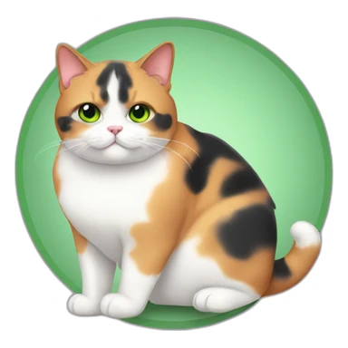 obese calico cat with double chin with green eyes sticker