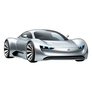 A low-profile futuristic car emoji made of polished silver chrome, wide body stance, smooth aerodynamic shape, glossy metallic surface, soft reflections, luxury swag aesthetic, minimal details, iOS emoji style, centered on clean white background, studio lighting sticker