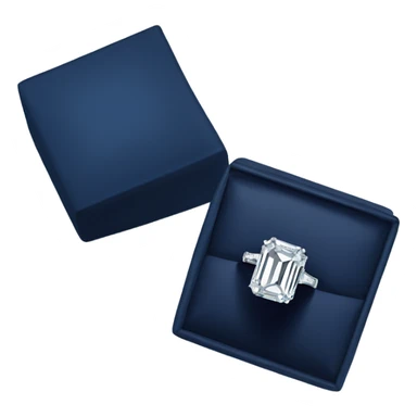 An emerald cut ring with a big diamond in a graff navy blue box sticker
