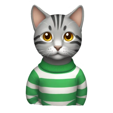 A striped grey cat with green eyes with orange sweater in full growth sticker