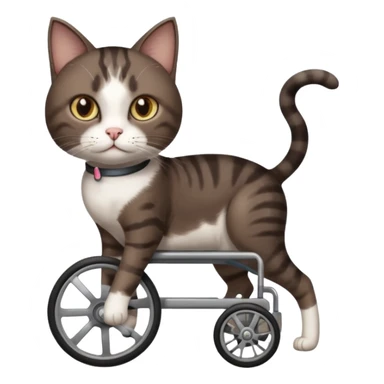 full body small short hair dark brown and white cat with hazel eyes walking in a wheelchair for cats sticker
