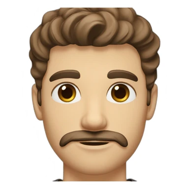 A young Caucasian man with dark brown eyes, almond-shaped eyes, short dark brown hair, and a small dark brown beard with a more prominent mustache. sticker