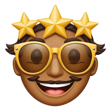 smiling face with star-shaped sunglasses, funky and bold like Bootsy Collins sticker