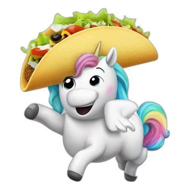 unicorn doing the cha-cha while eating a taco in zero gravity, with a surprised expression because it just discovered that the taco is actually a hologram sticker