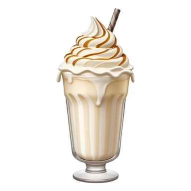 Cinematic Realistic Milkshake Drink Emoji, depicted as a thick, creamy milkshake with a swirl of whipped cream rendered with rich textures and inviting, nostalgic lighting. sticker
