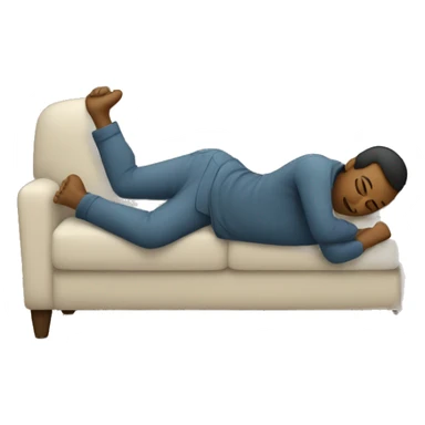 A person lying on a sofa, one leg crossed over the other, with hands behind the head, relaxing in a cozy setting sticker