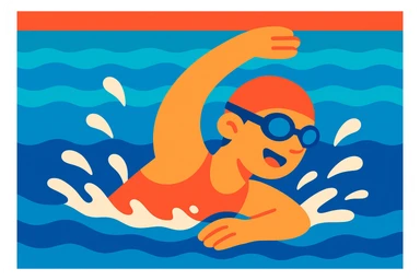 a person swimming in a pool, vibrant cartoon style sticker