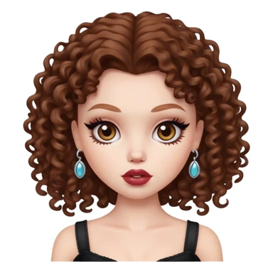 pretty bratz baddie, pale skin, brown curly hair sticker