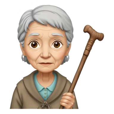 old woman with walking stick sticker