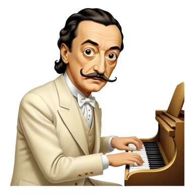 Salvador Dali with his iconic mustache playing a piano sticker