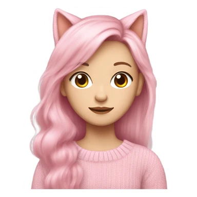 Giselle aespa, pink soft hair, pale skin, sweater pink soft with cat ears sticker