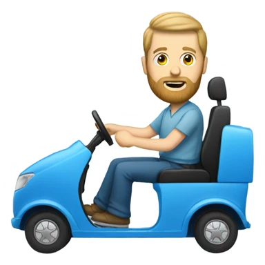 White guy with beard driving a blue ca sticker