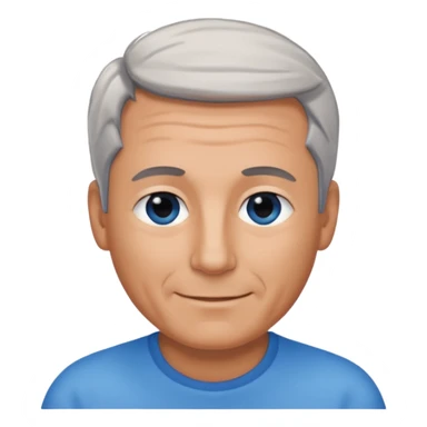 Middle aged man with tanned skin, receding black to grey hair and no beard, blue eyes, shy smile sticker