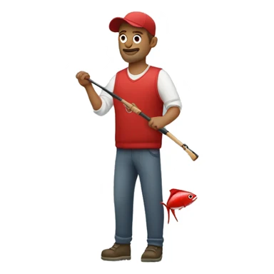 husband holding fishing rod with red fishing line hooked tuna sticker