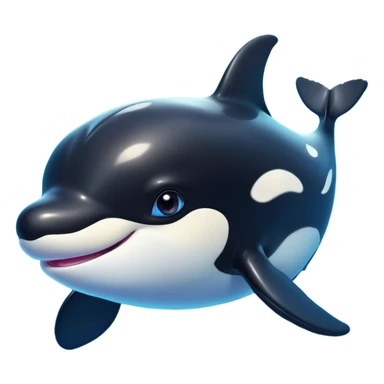 Cinematic Cute orca Portrait Emoji, Head tilted playfully and inquisitively, featuring a smoothly rounded body with bright, sparkling eyes and an adorable, friendly smile, Simplified yet irresistibly adorable features, highly detailed, glowing with a warm, ocean-blue glow, high shine, affectionate and lively, stylized with a touch of whimsical aquatic charm, soft glowing outline, capturing the essence of a mischievous yet endearing orca that seems as if it could leap right into your heart! sticker