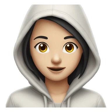 Pale skin black hair girl wearing a hoodie with a smile on face full lips sticker