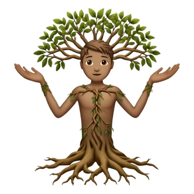 A human with three texture, branch arms, roots feet sticker