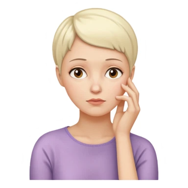 I want an emoji of a woman with cancer, the expression must be that of someone thinking, with their hand touching their chin.
 sticker