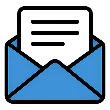 blue envelope with a white page sticking out, icon style sticker