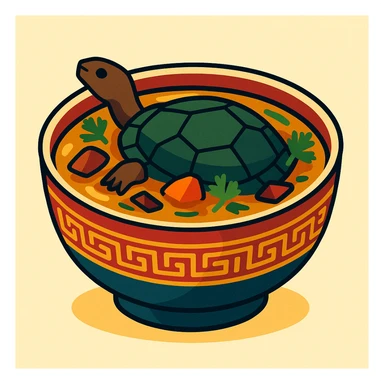 a traditional Chinese turtle soup in a ceramic bowl, elegant, detailed, rich colors sticker