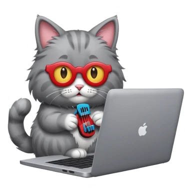 cat making music on his laptop view from the behind  sticker