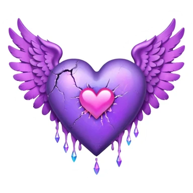 heart broken purple heart with pink angle wings sticker